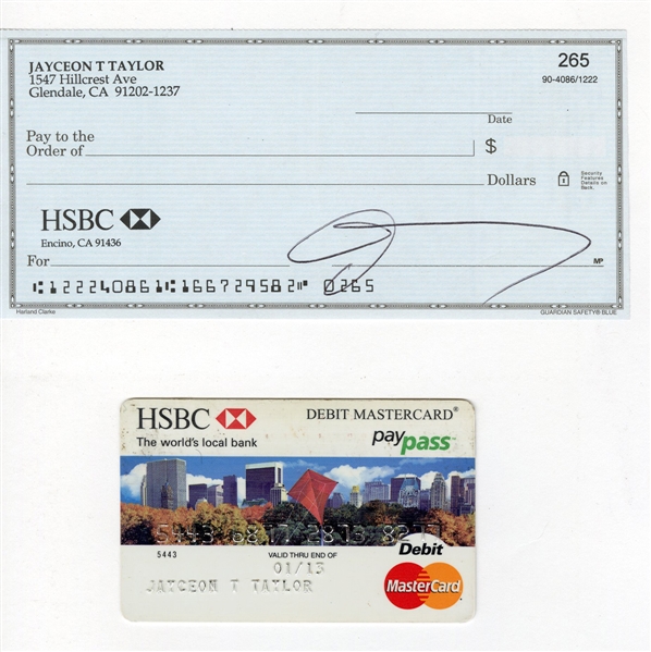 The Game (Jayceon Taylor) Owned & Signed Personal Check and Signed Credit Card