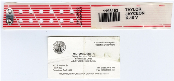 The Game Jayceon Taylor Owned Los Angeles County Jail Wristband & Probation Officer Business Card