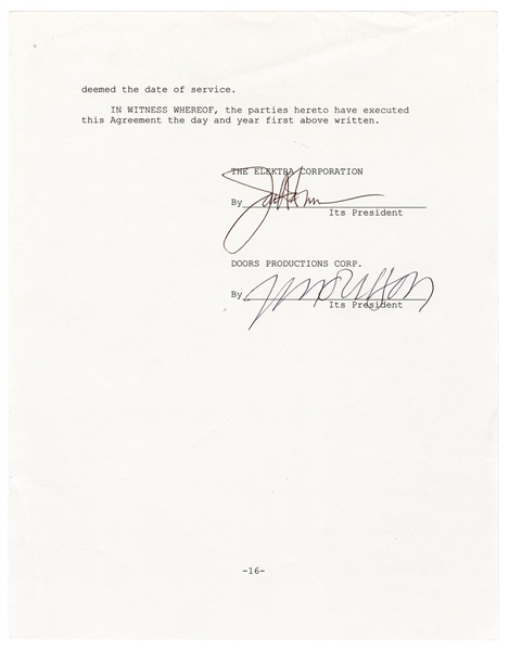 Jim Morrison Signed Elektra Records Contract (JSA & REAL)