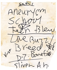 Nirvana Kurt Cobain Circa 1992 Handwritten & Stage Used Setlist - Signed by Dave Grohl, Krist Novoselic & Pat Smear (REAL)