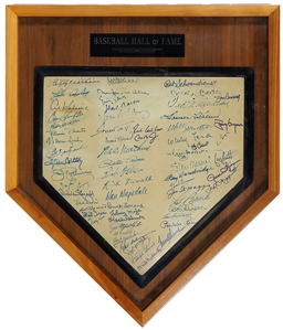 Baseball Hall of Famers Signed Used Home Plate (61 Signatures) - Including Mickey Mantle, Joe DiMaggio, Ted Williams, Hank Aaron, Willie Mays & More (JSA)