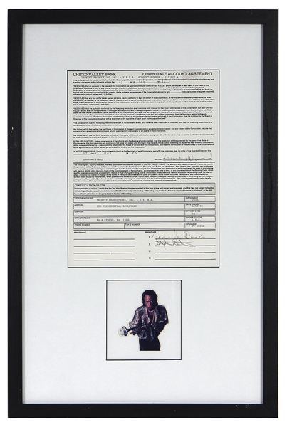 Miles Davis Twice-Signed 1990 Corporate Account Agreement 