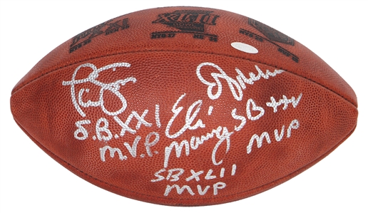 New York Giants Eli Manning, Phil Simms & Ottis Anderson Super Bowl MVPs Signed Football (Steiner)