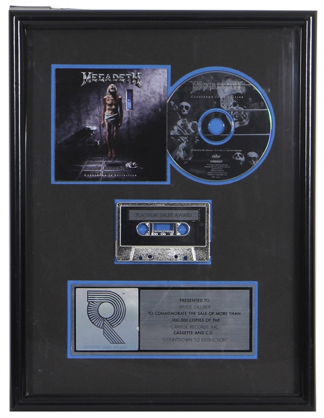 Megadeth “Countdown to Extinction” RIAA Certified Platinum Sales Record Award