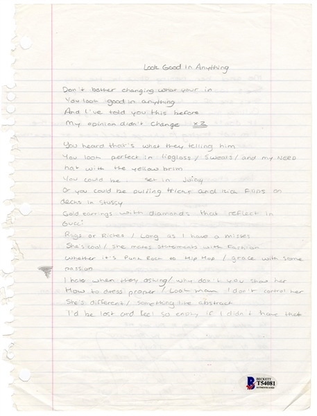 Drake Handwritten “Look Good in Anything” Unreleased Lyrics (Beckett)