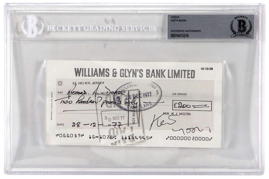 Keith Moon 1977 Signed Williams & Glyn’s Bank Limited Check (Beckett)