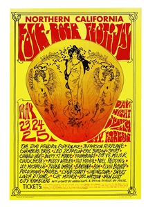 Northern California Original Folk-Rock Festival Original Concert Poster Featuring Hendrix and Zeppelin 1968