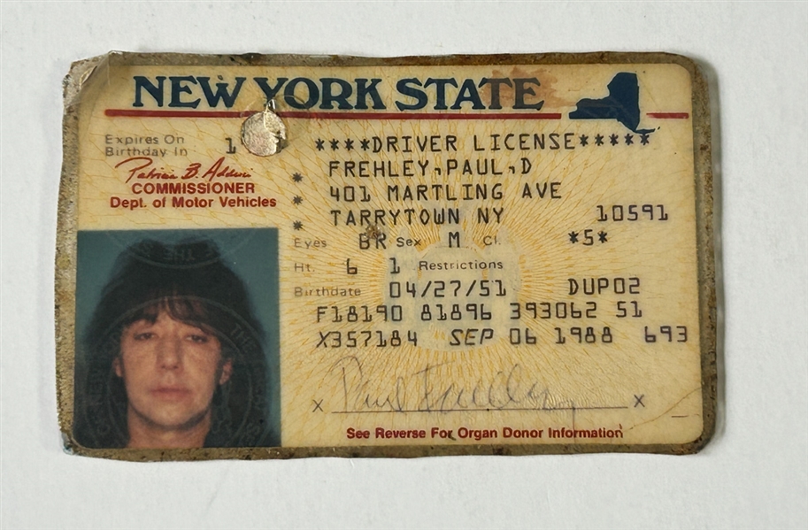 KISS Ace Frehley New York State Drivers License 1988 Frehleys Comet Era