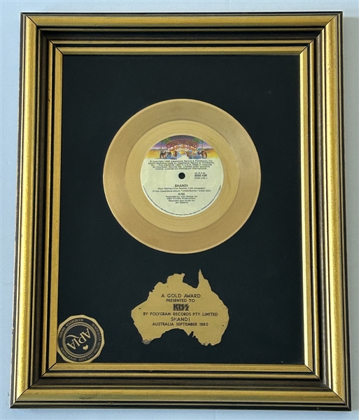 KISS Shandi Single Gold Record Award Australia Polygram Records presented to KISS - Formerly Owned by Bill Aucoin