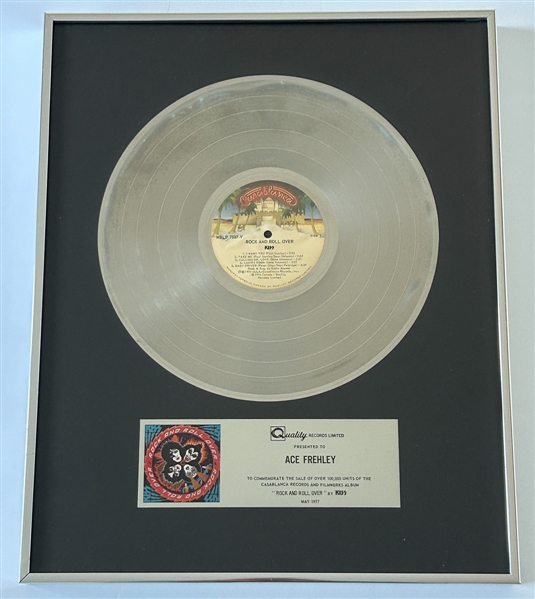 KISS Rock And Roll Over Gold Record Award Canada Quality Records Presented to Ace Frehley