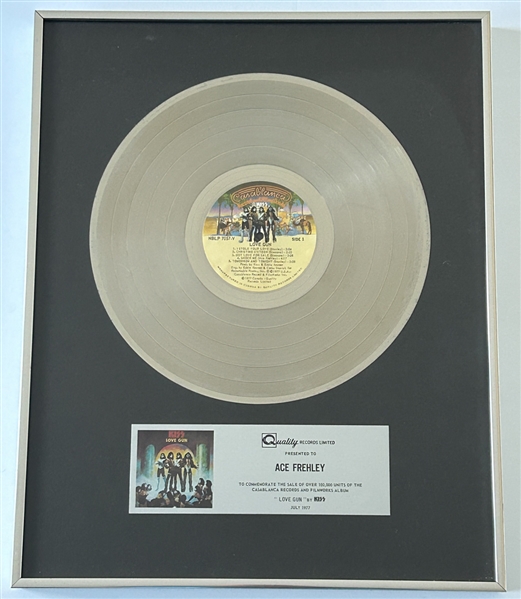 KISS Love Gun Gold Record Award Canada Quality Records Presented to Ace Frehley