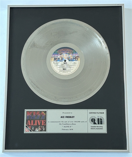 KISS Alive 2 Platinum Record Award Canada Polydor Records Presented to Ace Frehley