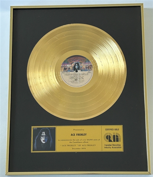 KISS Ace Frehley 1978 Solo Album Gold Record Award Canada Casablanca Polygram Records Presented to Ace Frehley