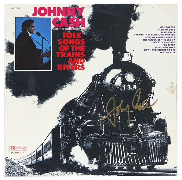 Johnny Cash Signed “Folk Songs of the Trains and Rivers” Album (REAL)