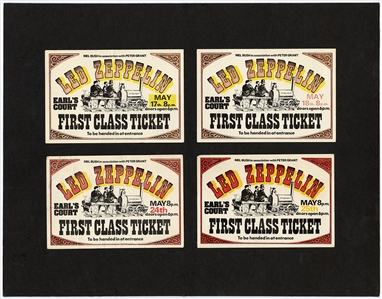 Led Zeppelin Iconic Earl’s Court 5/17/1975 to 5/25/1975 Ultra Rare First Class Tickets (4) - Only Ones Known