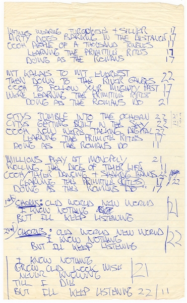 INXS Michael Hutchence Handwritten “Old World New World” Lyrics