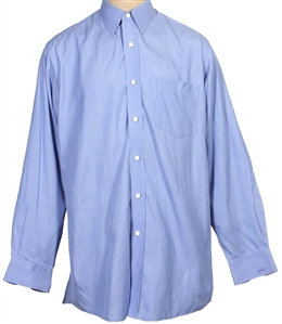 President George W. Bush Owned & Worn Custom Made Blue Long- Button-Down Shirt With His Initials