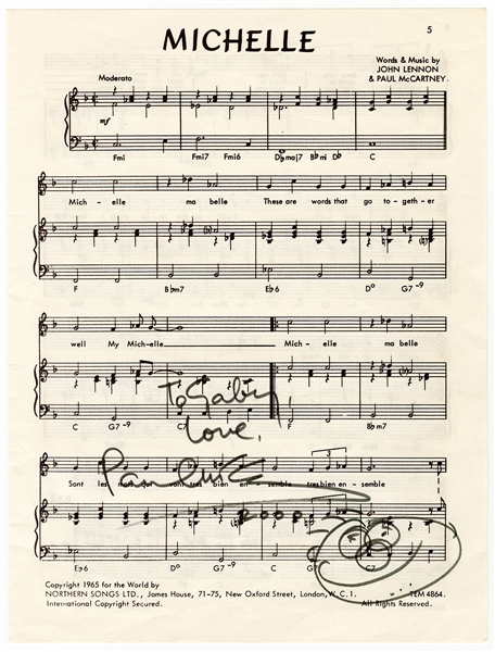 Paul McCartney Signed Original “Michelle” Sheet Music With Smiley Face Drawing (REAL)