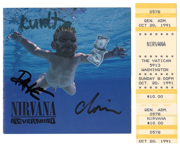 Nirvana Signed “Nevermind” CD Cover With Incredible Drawings Done by Kurt Cobain (JSA & REAL)