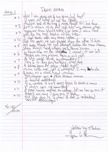 Tupac Shakur "Dear Mama" Handwritten and Signed Lyrics