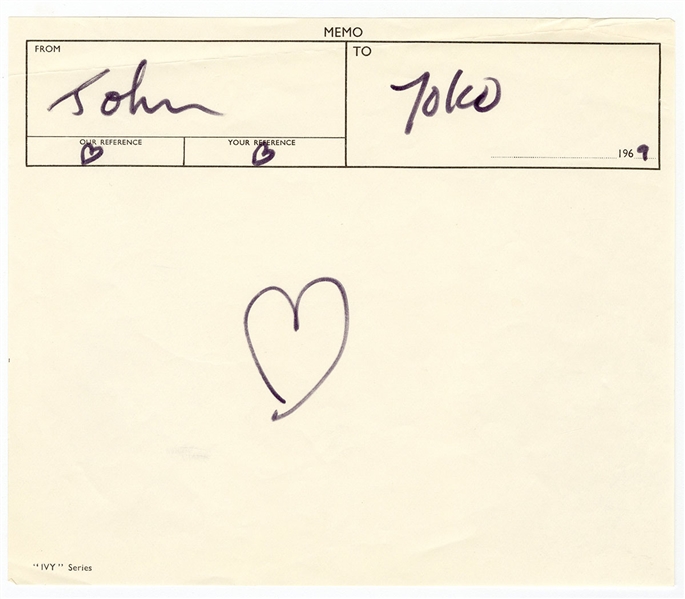 John Lennon Signed Sheet to Yoko Ono During Montreal Bed-In with Incredible Heart Drawings Symbolizing Peace (REAL)