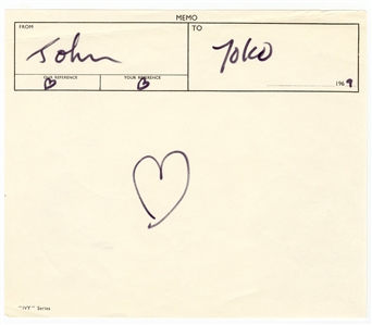 John Lennon Signed Sheet to Yoko Ono During Montreal Bed-In with Incredible Heart Drawings Symbolizing Peace (REAL)