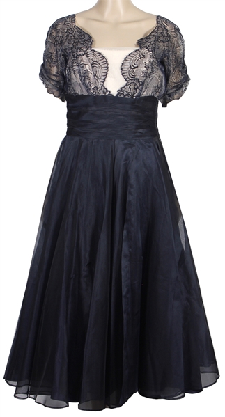 Marilyn Monroe Owned & Worn 1950s Midnight Blue Illusion Lace and Full Taffeta Dress