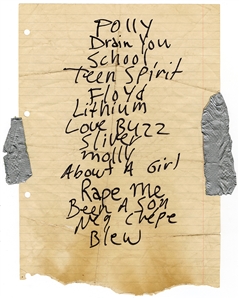 Nirvana Kurt Cobain Handwritten 6/18/1991 Setlist at “The Catalyst” - With Smells Like Teen Spirit & First Time “Rape Me” Was Played Live (REAL)