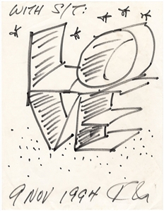 Robert Indiana Signed Original LOVE Sketch Measuring 8.5 x 11"