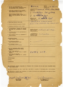 John Lennon Signed Historically Important “Top Ten Club” Hamburg Germany 1961 Entry Visa Documents For Beatles Performances