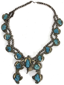 Elvis Presley Owned & Stage Worn Silver Native Turquoise Squash Blossom Necklace