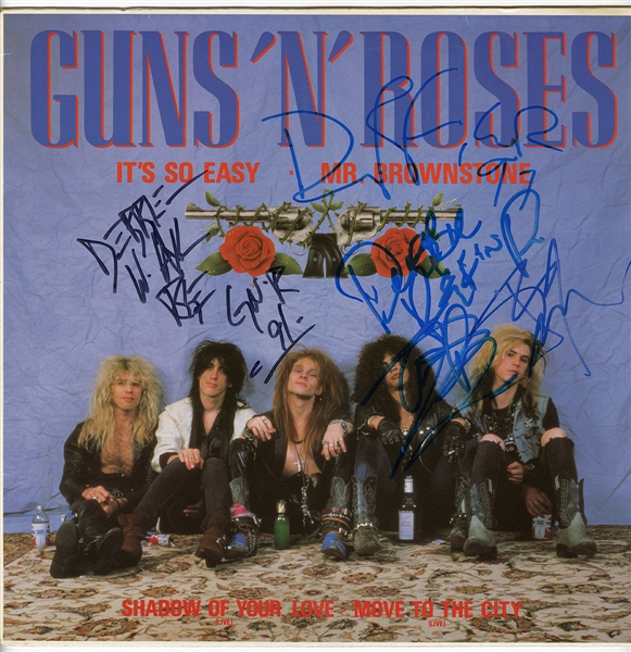 Guns N Roses Band Signed “It’s So Easy/Mr/ Brownstone” 12 Inch Record (REAL)