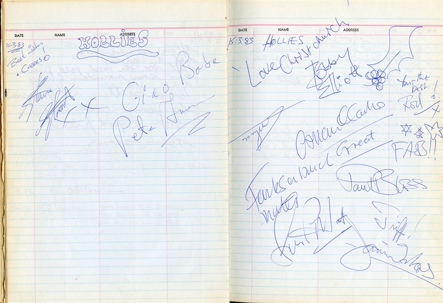 New Zealand Restaurant Guest Book Featuring Signatures of The Hollies, Rory Gallagher, Cliff Richard and More