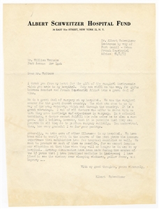 Albert Schweitzer Typed Letter on Hospital Fund Stationary Circa 1950’s