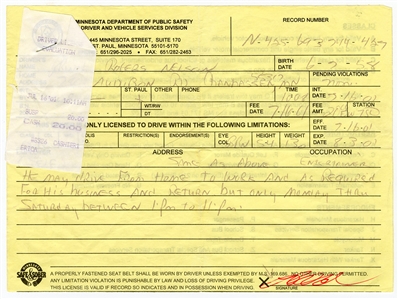 Prince Signed Minnesota 2001 Temporary Drivers License (JSA & REAL)