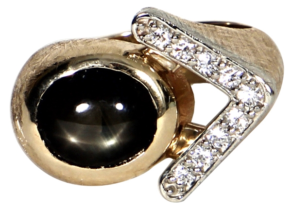 Elvis Presley Owned & Worn 14kt Yellow Gold Diamond & Black Star Sapphire Pinky Ring