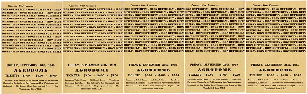 Iron Butterfly 9/26/1969 Agrodome Concert Flyers (5) (Gary Switlo Collection)