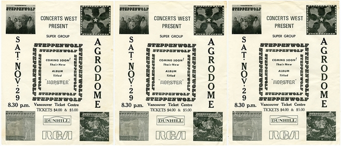 Steppenwolf 11/29/1969 Agrodome Concert Flyers (3) (Gary Switlo Collection)