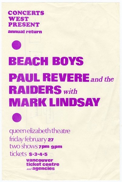 Beach Boys 2/27/1970 Queen Elizabeth Theatre Concert Flyer (Gary Switlo Collection)