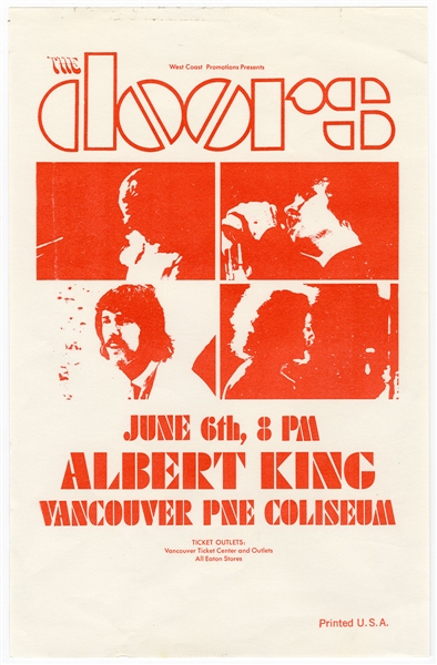 The Doors 6/6/1970 Albert King Coliseum Concert Flyer (Gary Switlo Collection)