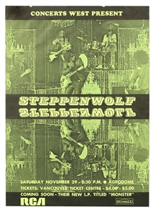 Steppenwolf 11/29/1969 Agrodome Concert Poster (Gary Switlo Collection)