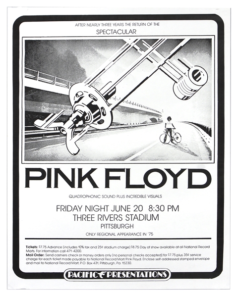 Pink Floyd Original 1975 Three Rivers Stadium Concert Poster