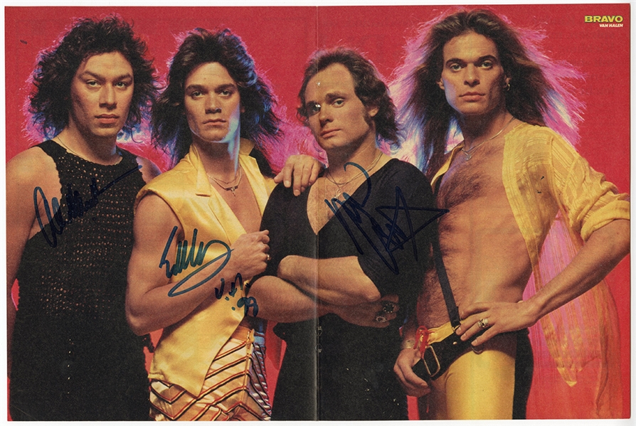 Van Halen (3) Signed Oversized Magazine Fold-Out Photograph (REAL)