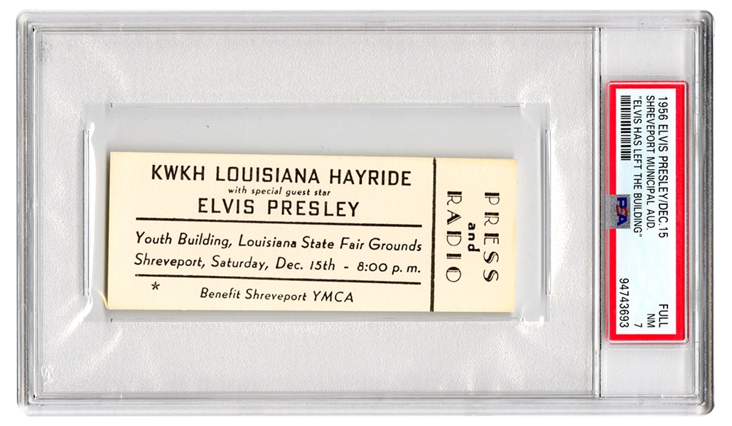 Elvis Presley December 15, 1956 Full “Press and Radio” Concert Ticket - First Time Famous "Elvis Has Left the Building" Was Said (PSA/DNA 7)