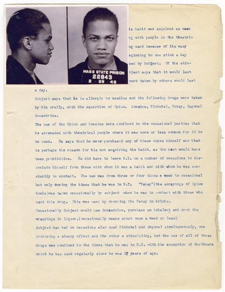 Malcolm X Original Mug Shot and Prison Report on Drug Use