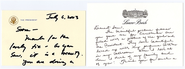 President George W. Bush Handwritten & Signed Note on Presidential Stationery & Laura Bush Signed Note