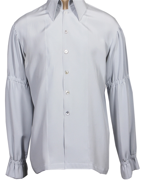 Elvis Presley Owned & Worn Blue Silk High Collar IC Costume Shirt