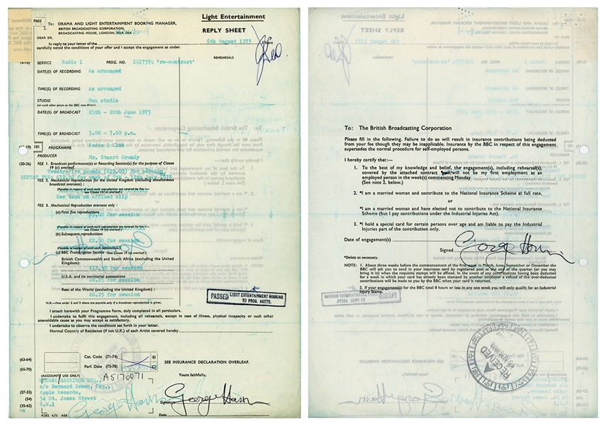 George Harrison Double 1973 Signed Contract (REAL)