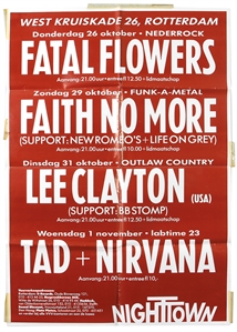 Nirvana Ultra Rare 11/1/1989 Red European Concert Poster - Only One Ever Offered in Public Auction