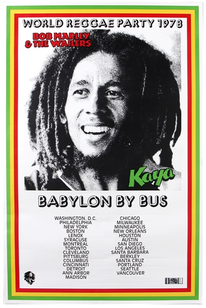 Bob Marley Original 1978 World Reggae Party Babylon By Bus Concert Poster